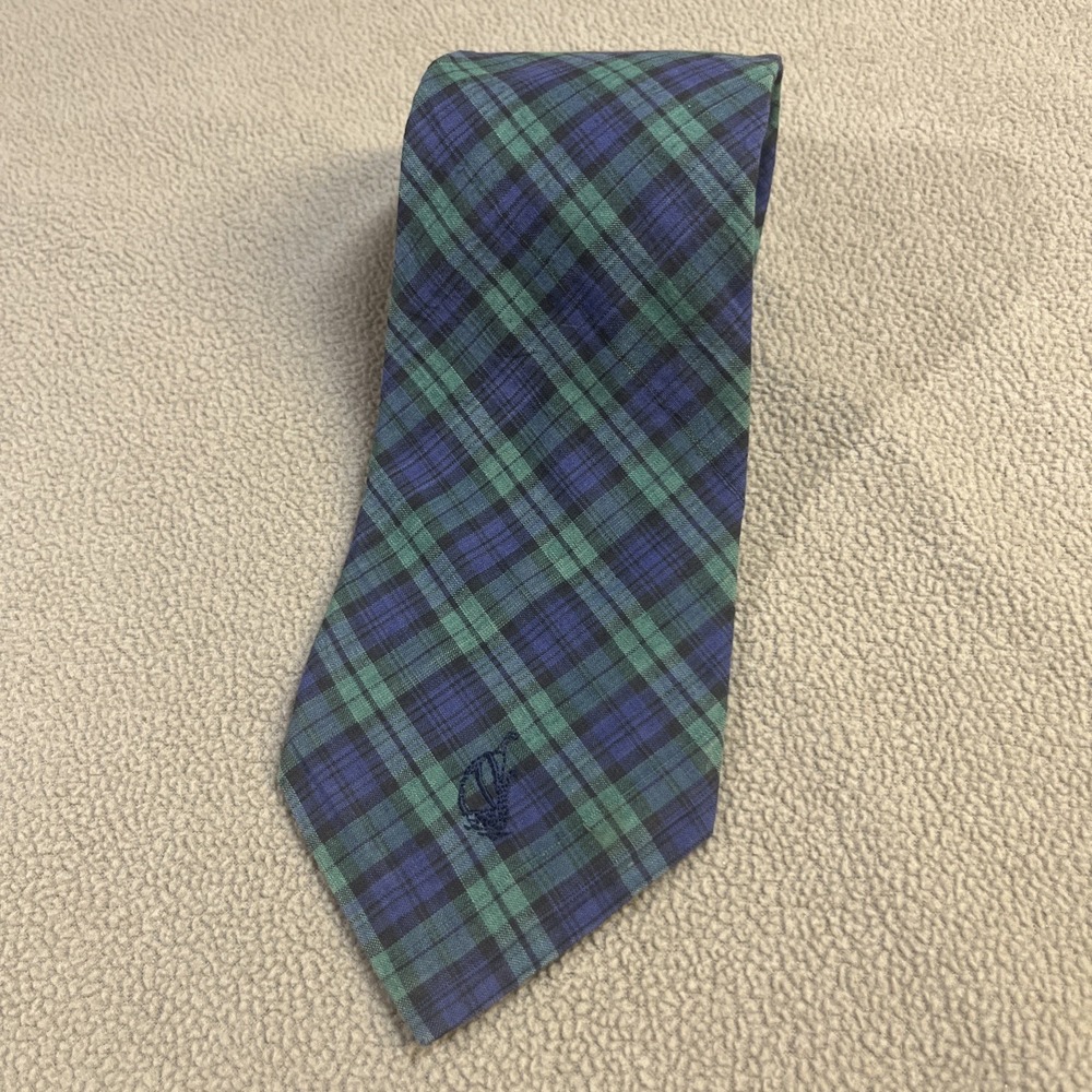 Nautica Men's 100% Cotton Tie Blue Green Plaid Made in USA 3.75" W 58.75" L - Picture 3 of 9